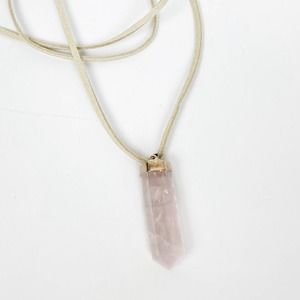 Brass Natural Crystal Quartz Pendant Necklace Pink